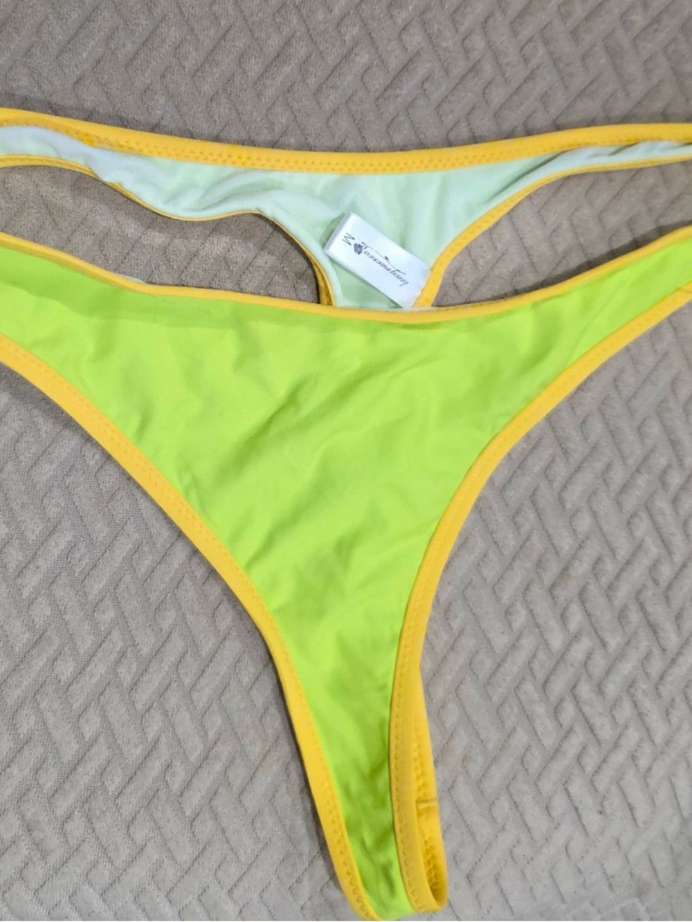 Heavy Manners Neon Lime Bikini Bottom with Yellow Trim
